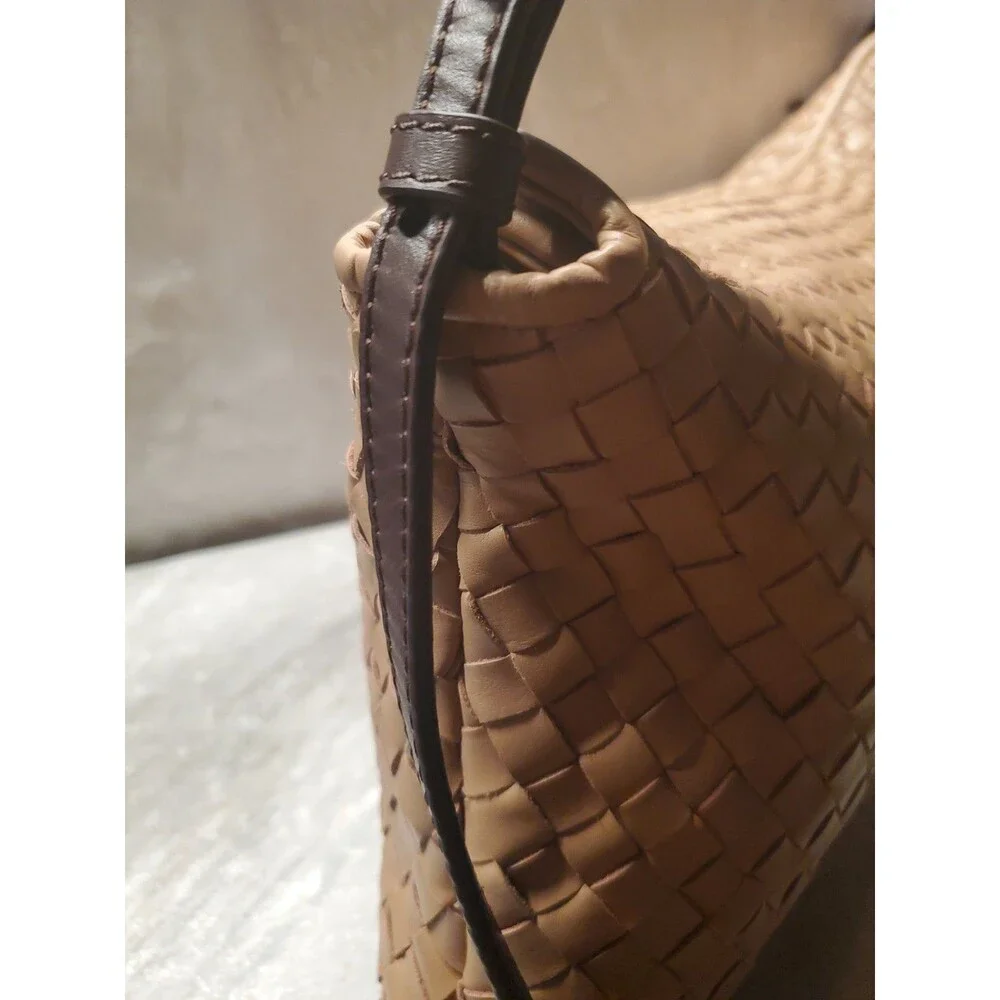 Sam Edelman Petty Shoulder Bag Mocha Mousse Leather Woven Gold Hardware